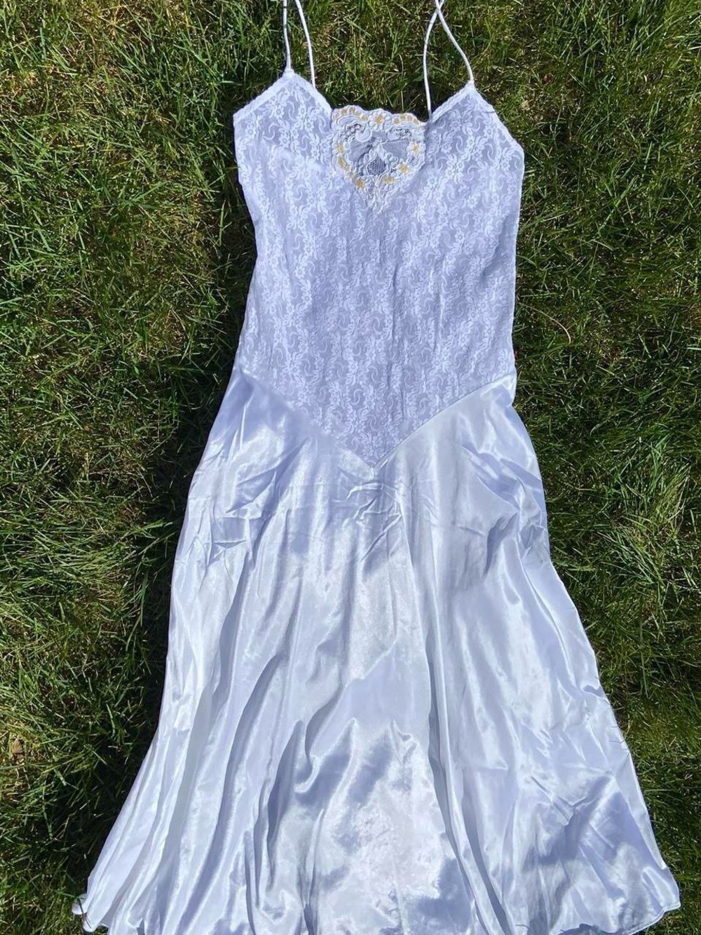 Vintage white nylon lace bodice midi slip dress